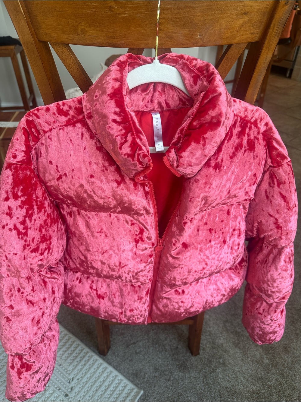 Fabletics Crushed Velvet Puff Jacket - Hot Pink